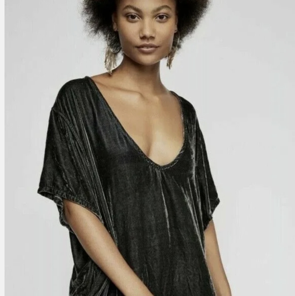 SOLD CP Shades x Free People Tunic Deep V-Neck T-Shirt Dress in Slate Gray